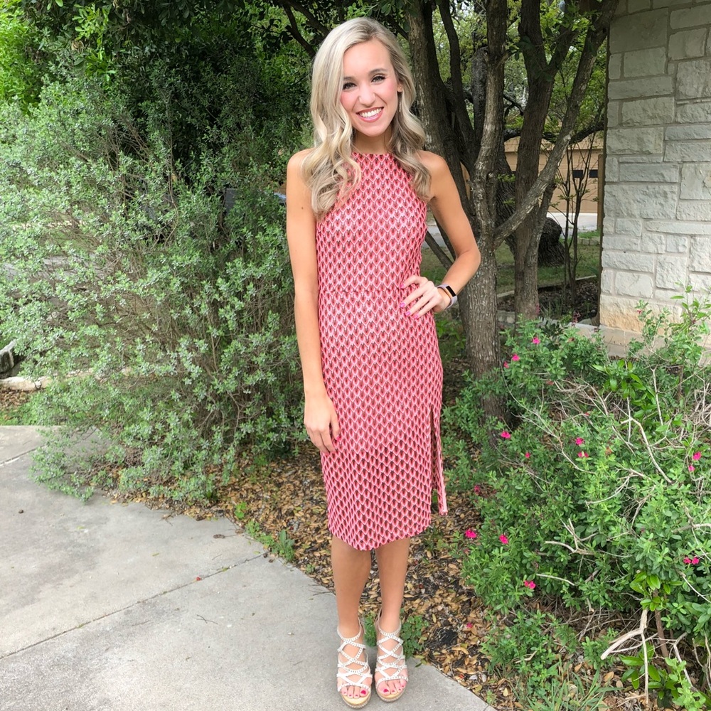 Gianni Bini Casey Pink Coral Crochet Midi Dress